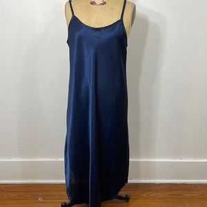 Delicate Treasures Intimates, navy blue, long satin/slinky slip dress